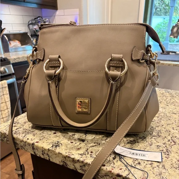 Dooney & Bourke Beige Leather Satchel - Picture 1 of 13